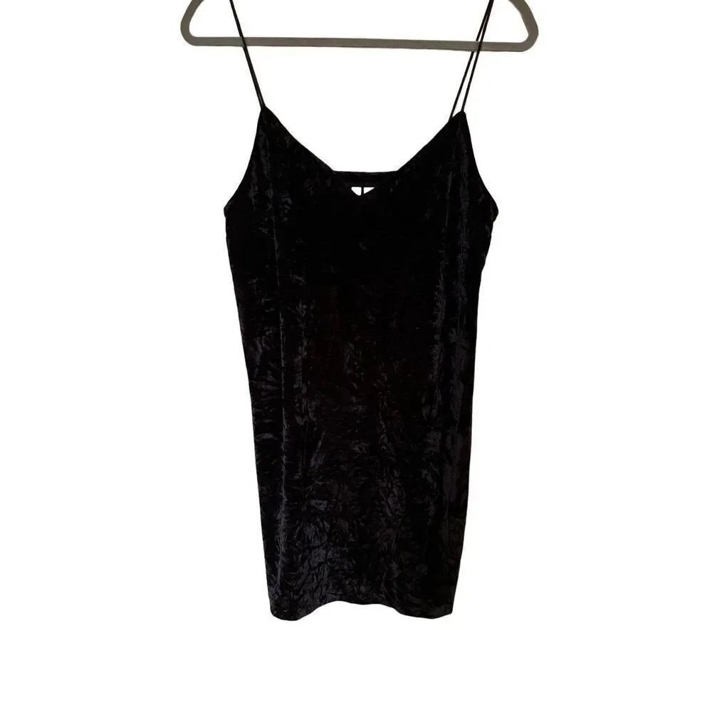 Kensie Small Mini Black Body-con Crushed Velvet Slip Dress